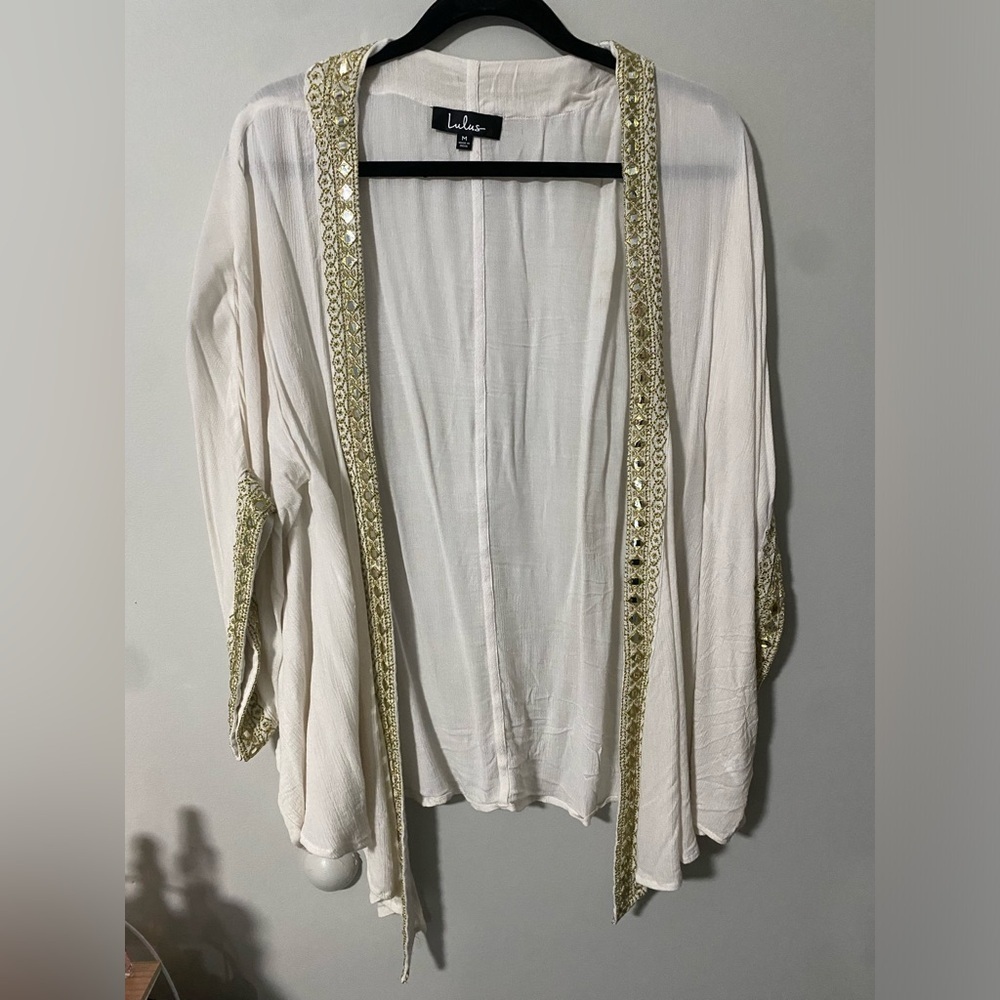 Lulus White & Gold Kimono